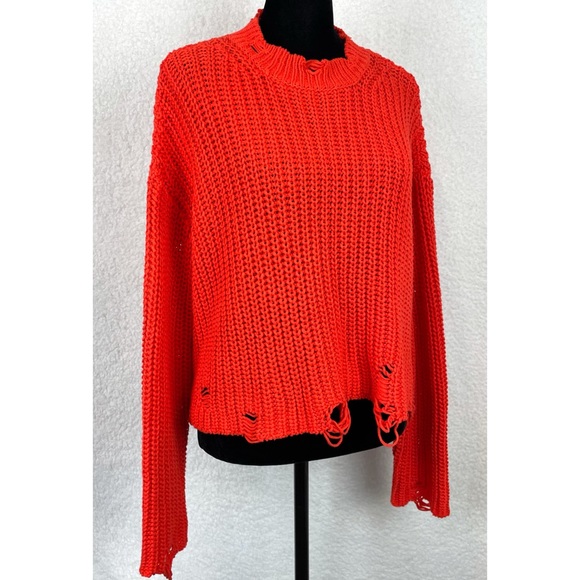 ZARA • Orange Distressed Knit Cropped Sweater - Picture 14 of 16